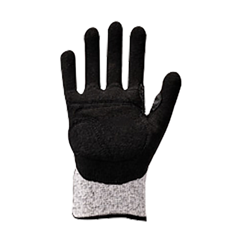 13G HPPE/glass fiber liner with sandy nitrile coating，sewing PVC on back and EVA on palm,reinforcement at the thumb crotch