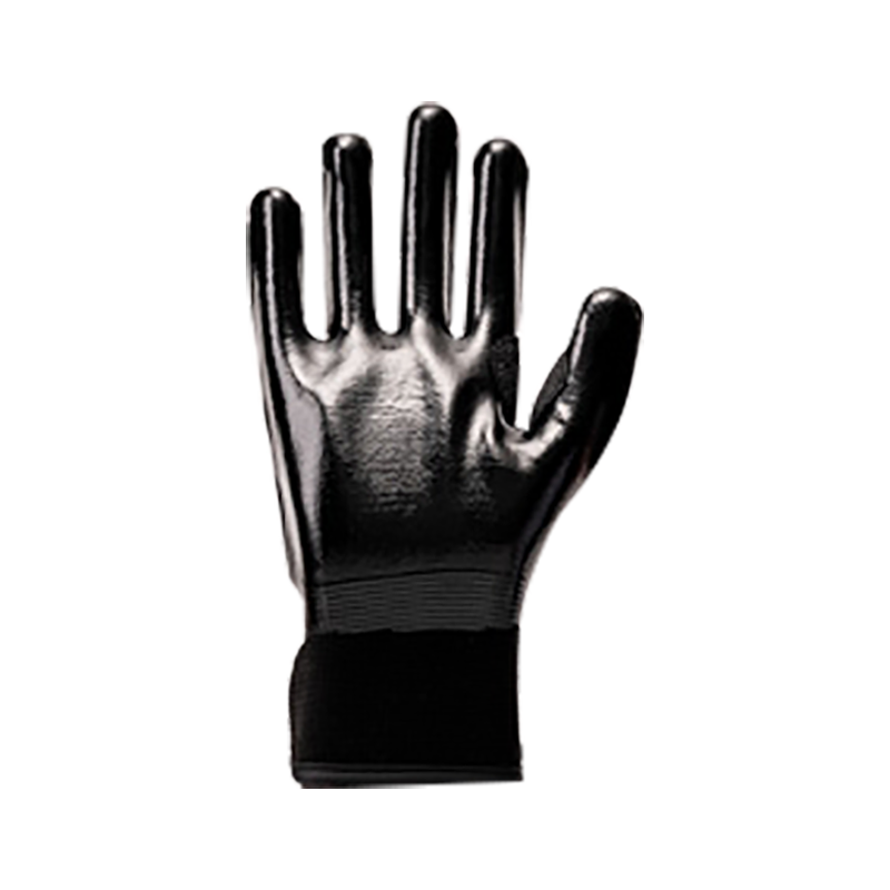 13G polester fiber liner with nitrile full coating， sewing PVC on back , velcro on the knitting wrist